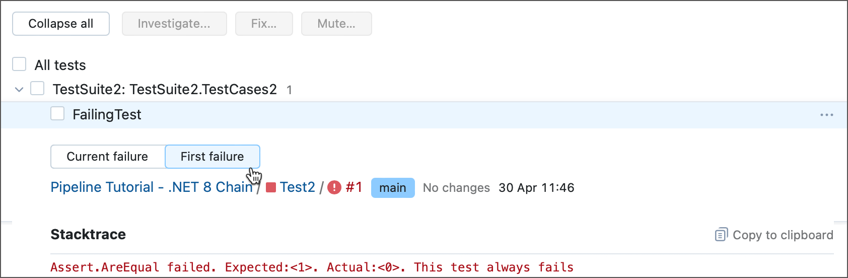 First failed test First failed test