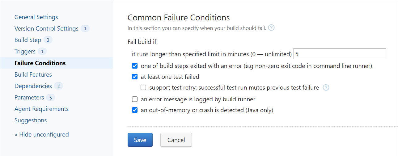 Failure conditions - set time limits Failure conditions - set time limits