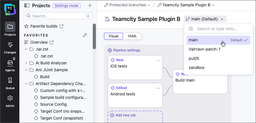 Branch selector in edit mode Branch selector in edit mode