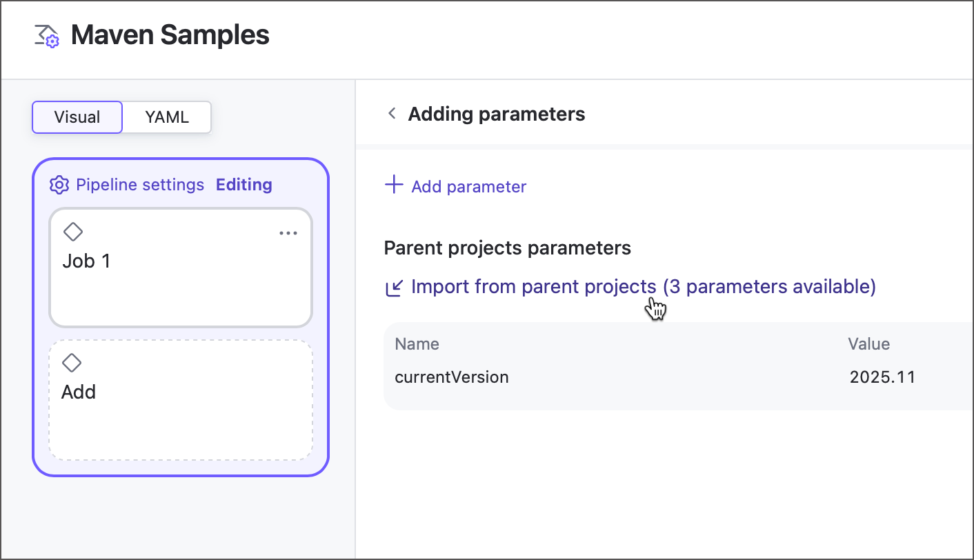 Import parameters Import parameters