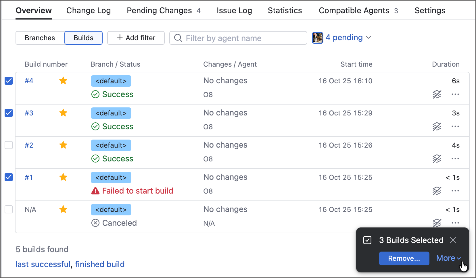Selecting multiple builds Selecting multiple builds