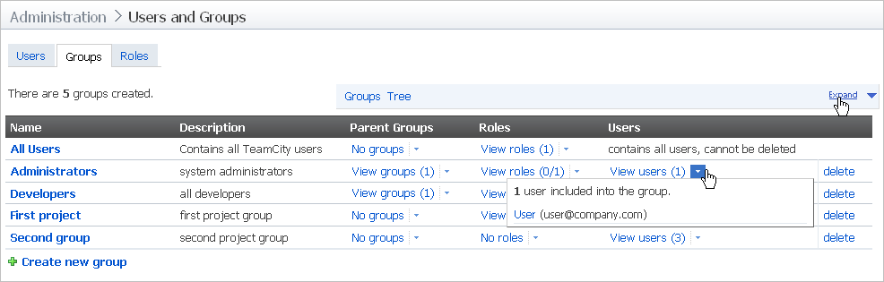 Uag groups tab