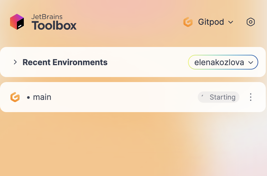Toolbox App connected Gitpod