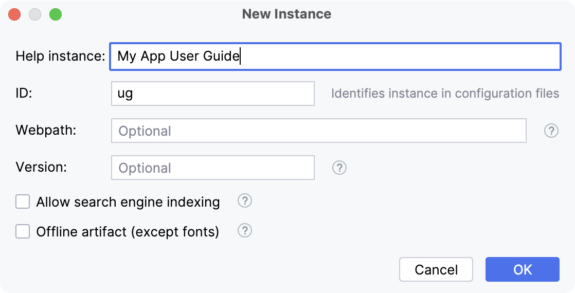 The New Instance dialog The New Instance dialog