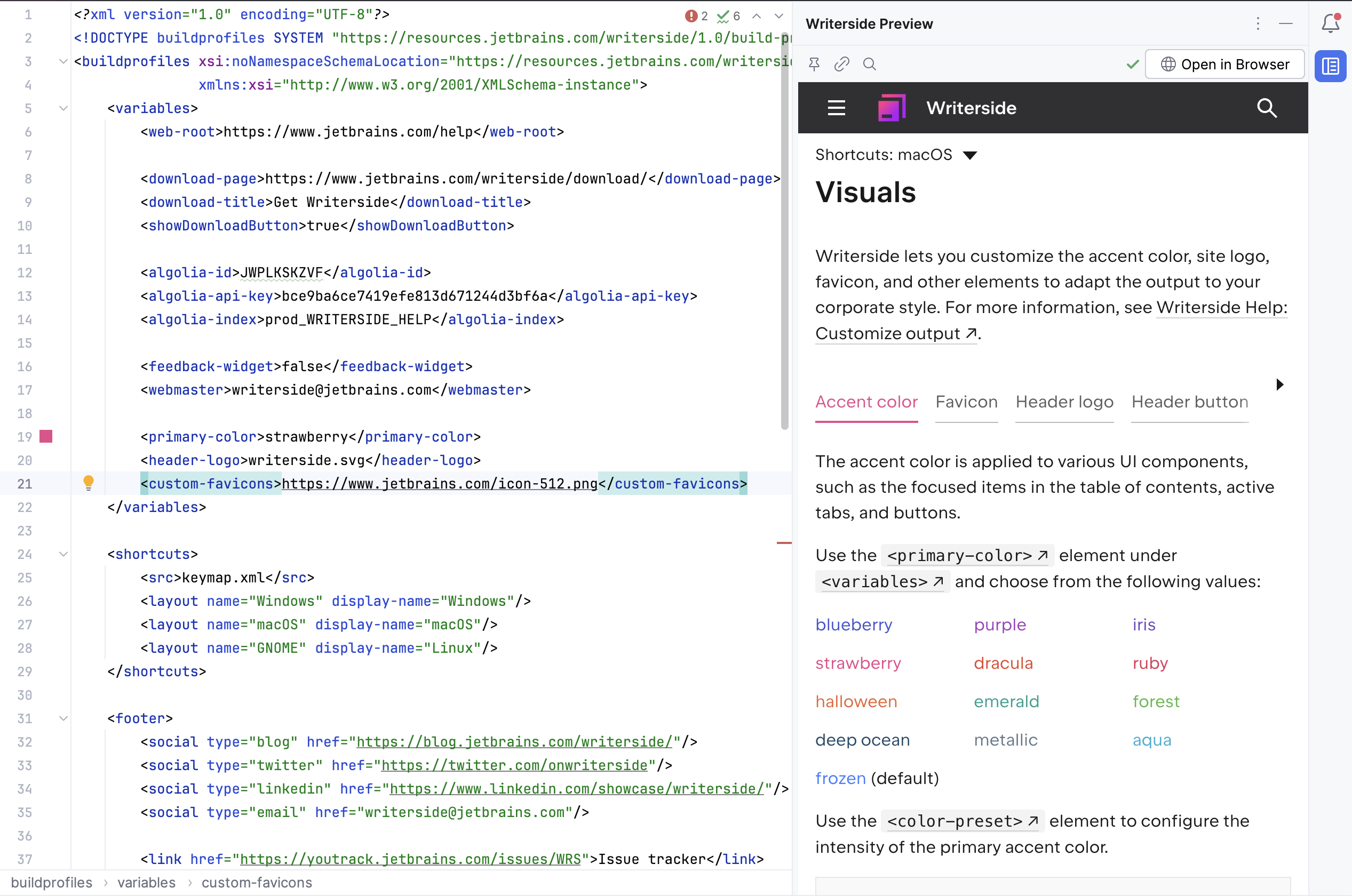 Preview output when customizing buildprofiles.xml Preview output when customizing buildprofiles.xml