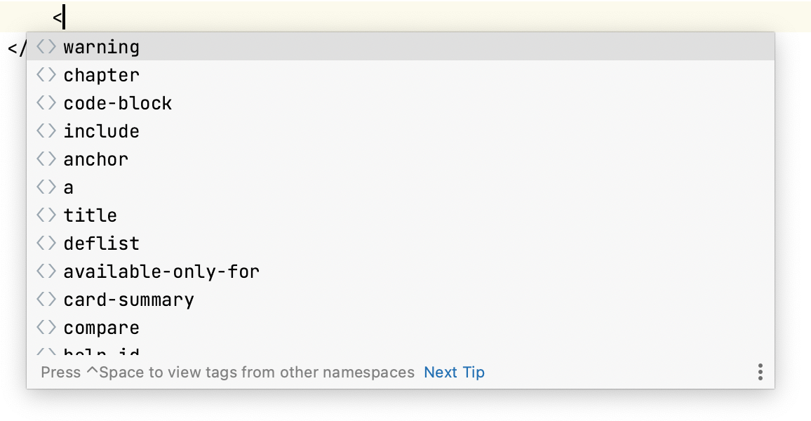 Semantic elements list popup Semantic elements list popup