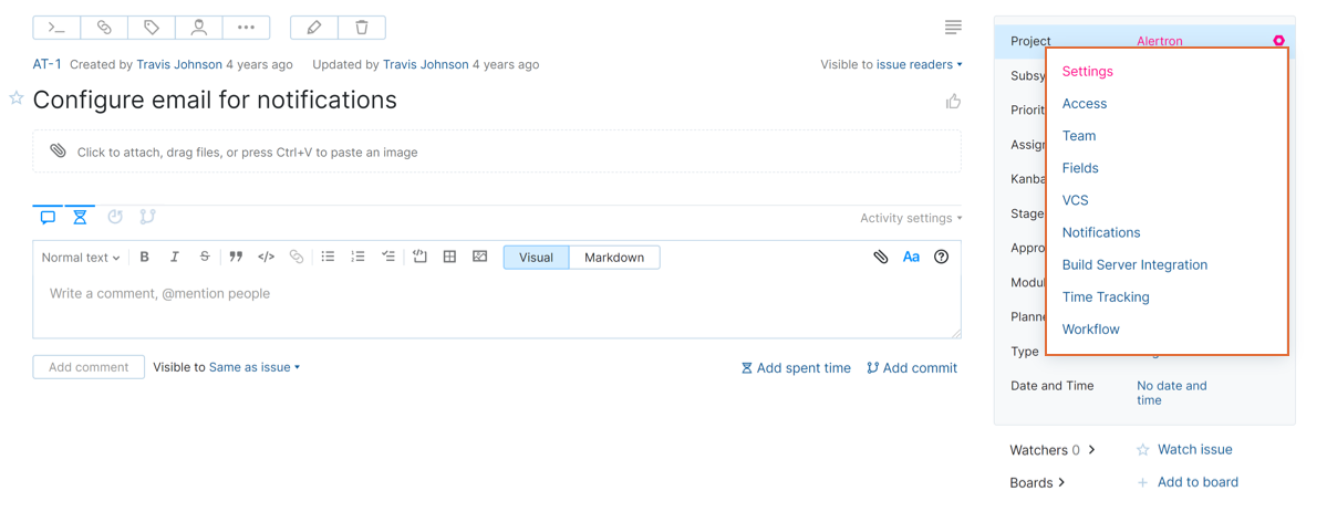 access project settings from single issue view access project settings from single issue view