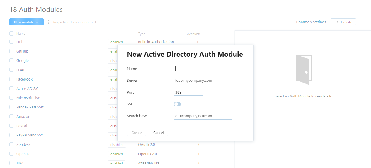 Active directory auth module dialog Active directory auth module dialog