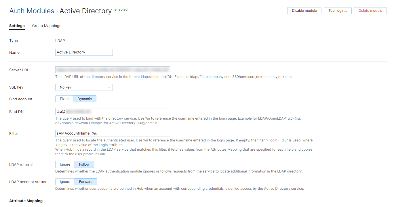 Active directory auth module settings Active directory auth module settings