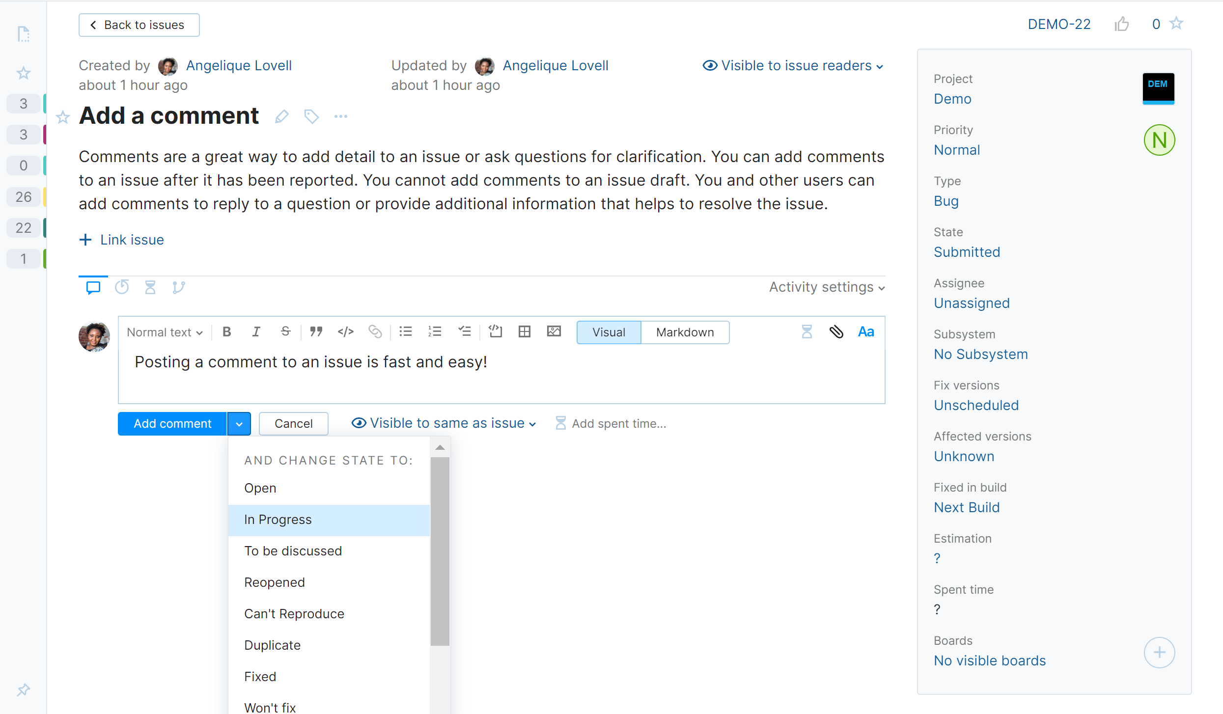 Add comment single issue view Add comment single issue view