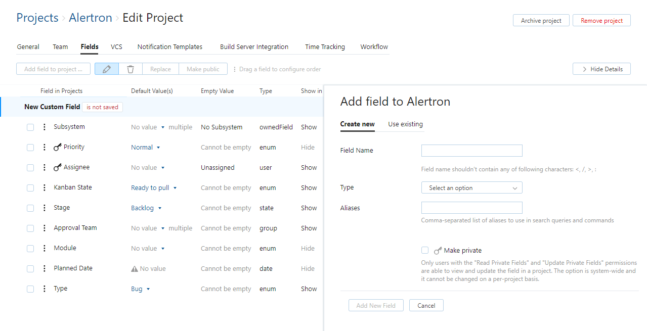 Add custom field to project Add custom field to project