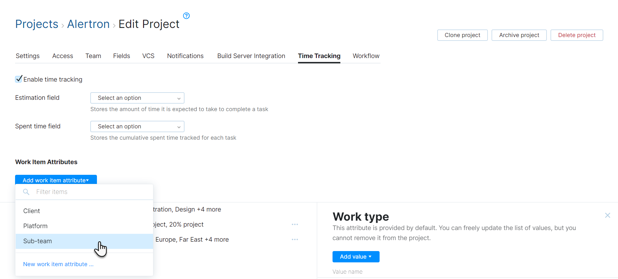 Options for adding an existing work item attribute to the project. Options for adding an existing work item attribute to the project.