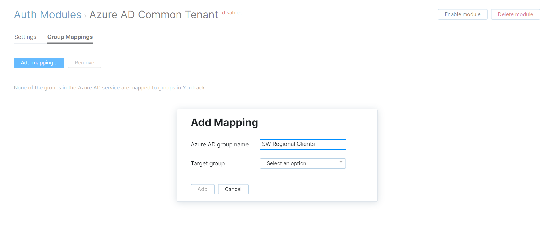 Dialog for adding group mappings. Dialog for adding group mappings.