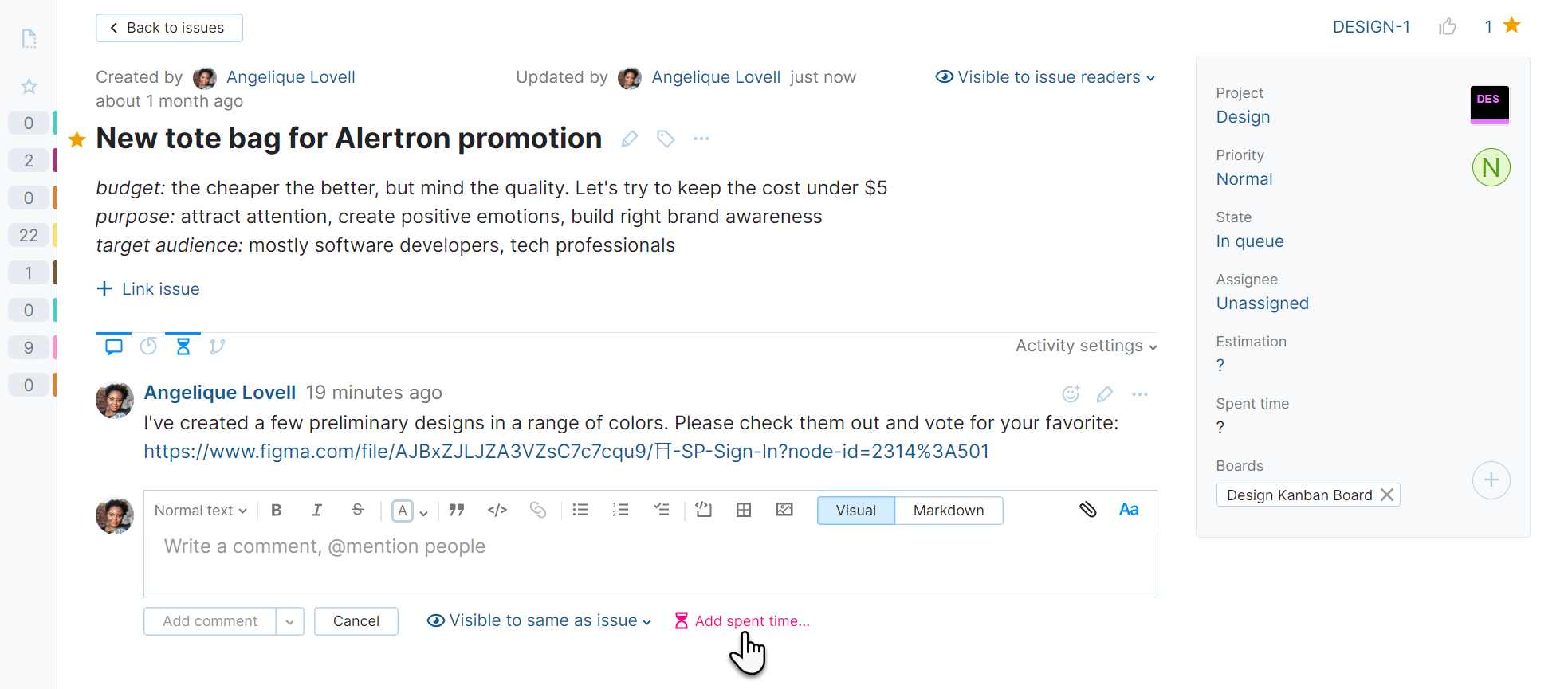 Add spent time action in issue toolbar. Add spent time action in issue toolbar.
