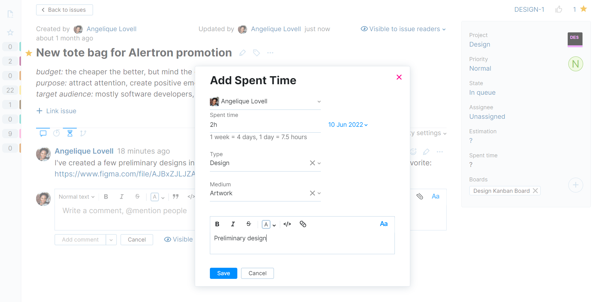 Add spent time dialog. Add spent time dialog.