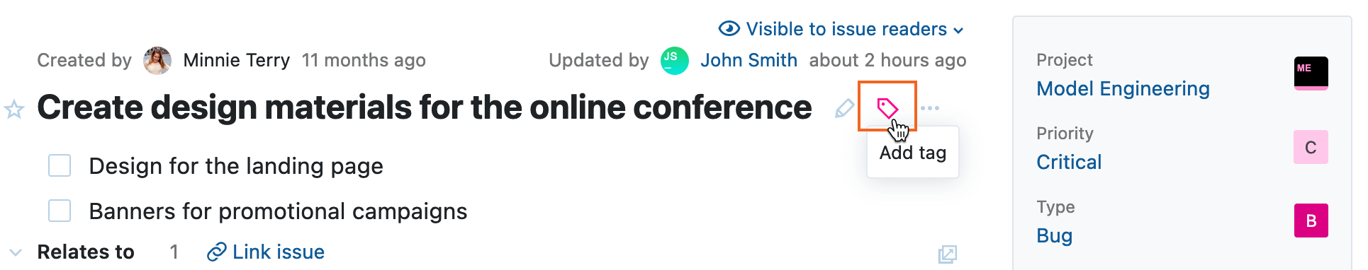 Add tag button in the toolbar of the quick issue view Add tag button in the toolbar of the quick issue view
