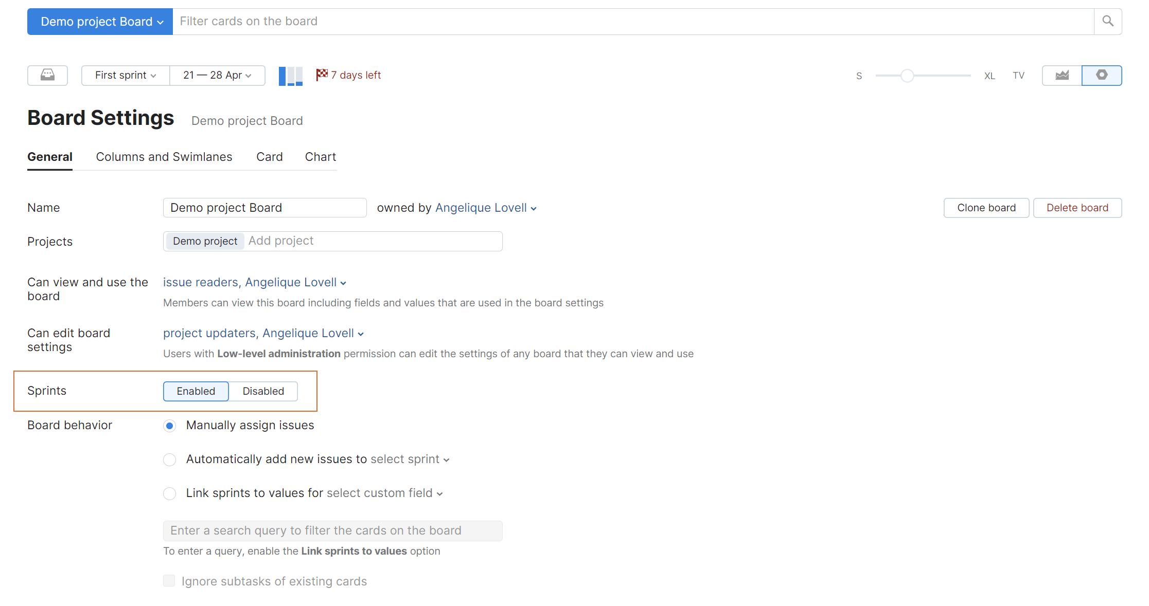 The setting to enable sprints on an agile board. The setting to enable sprints on an agile board.