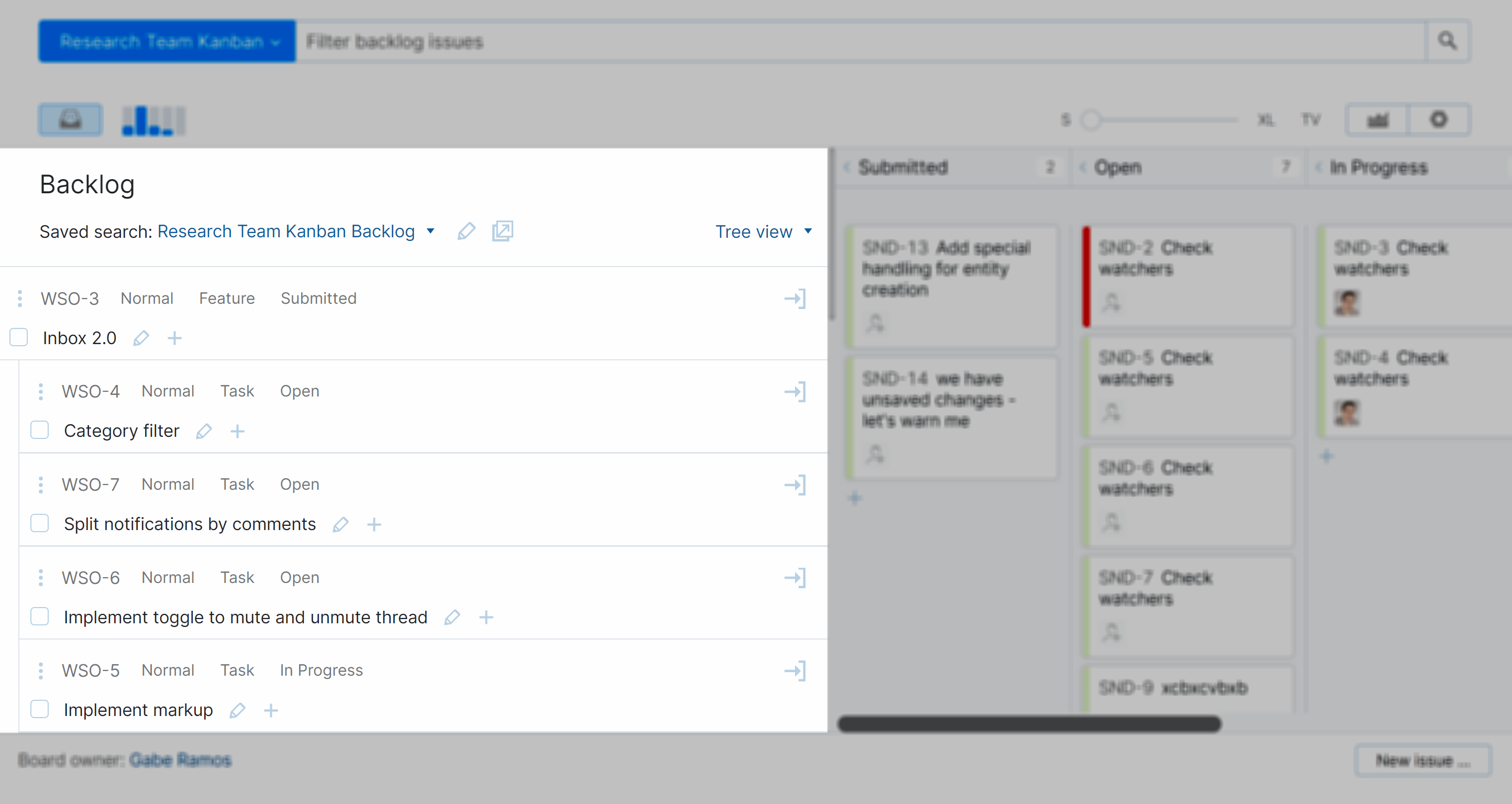 Agile board with backlog issues. Agile board with backlog issues.