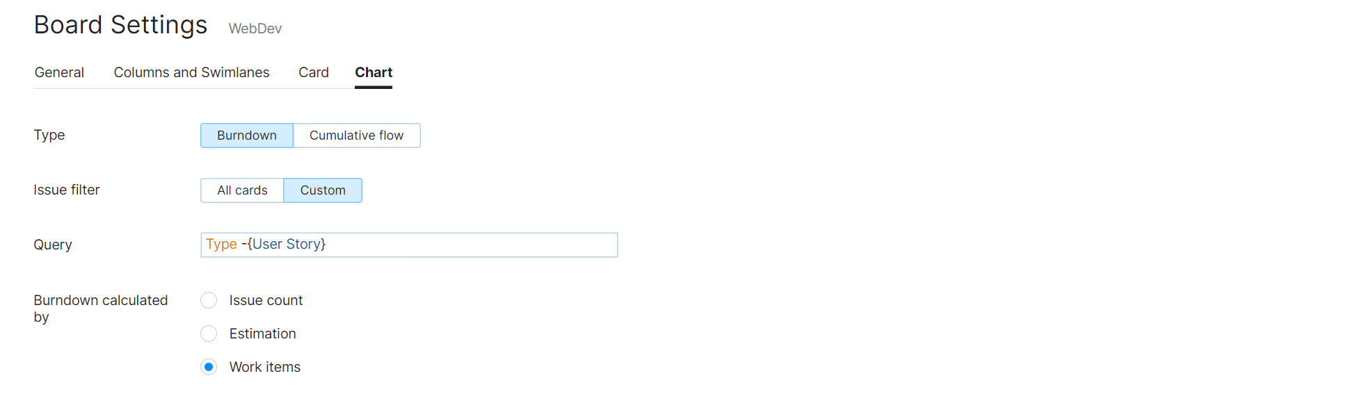 burndown calculation settings burndown calculation settings
