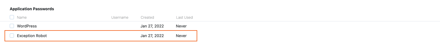 Application password authentication list Application password authentication list