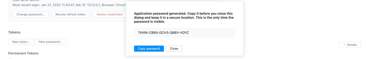 Application password generated Application password generated
