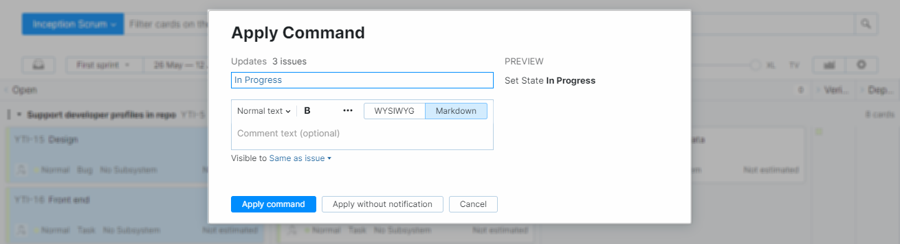 Apply command agile board Apply command agile board