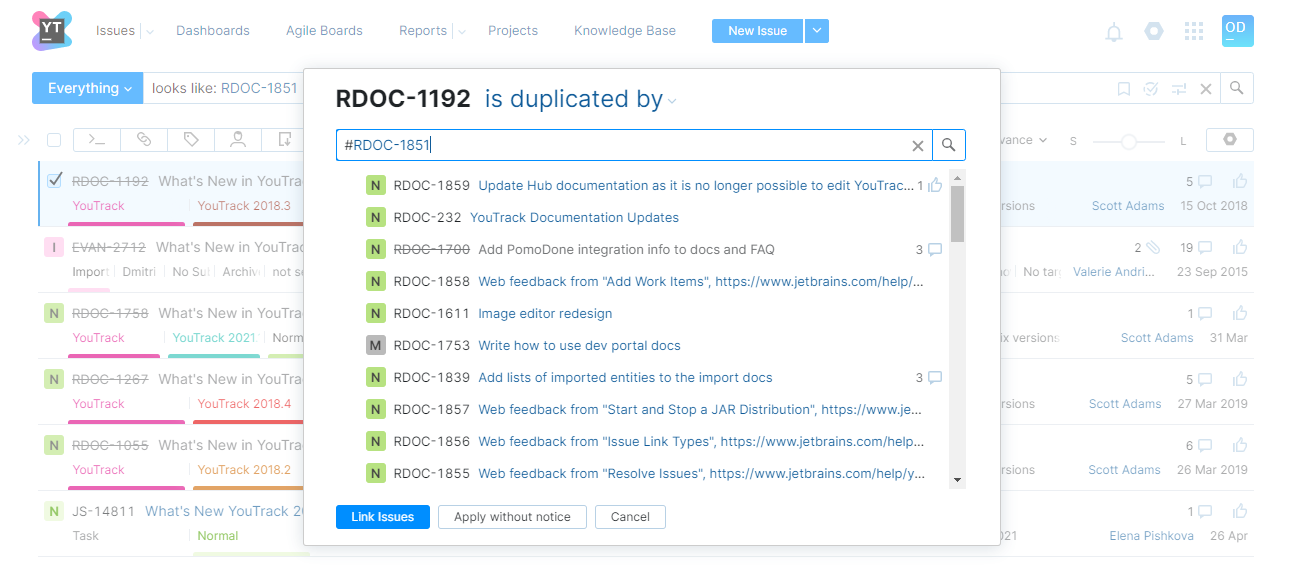 Dialog for linking the selected issue to one or more target issues. Dialog for linking the selected issue to one or more target issues.