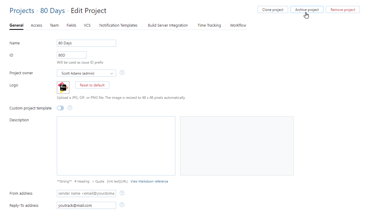 Archive project option. Archive project option.