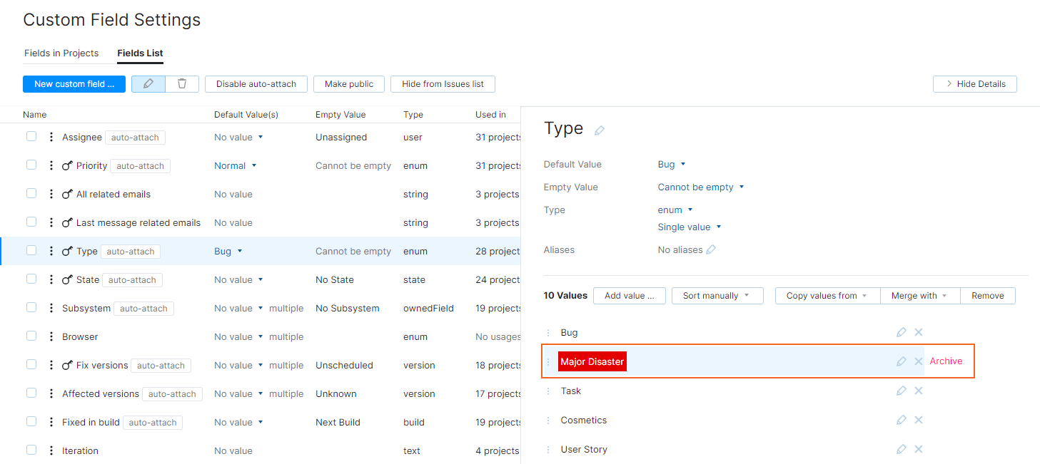 An archived value in a custom field. An archived value in a custom field.