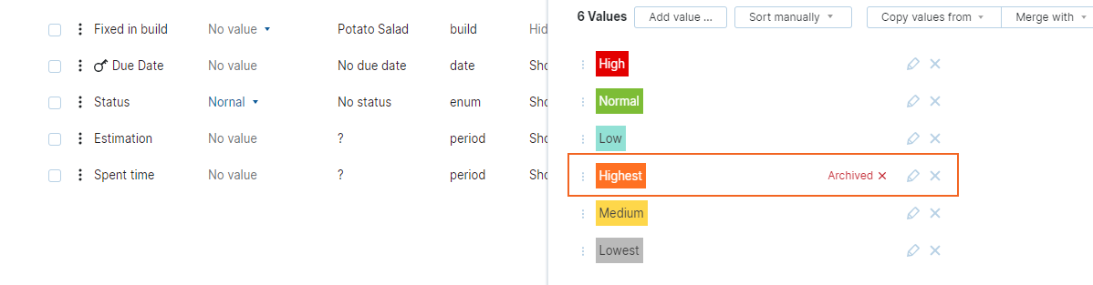 An archived value in a custom field. An archived value in a custom field.