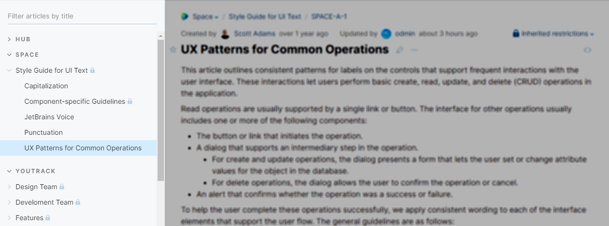 The sidebar that shows articles grouped by project in a table of contents. The sidebar that shows articles grouped by project in a table of contents.