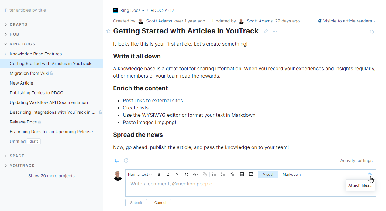 Attach a file to an article comment. Attach a file to an article comment.