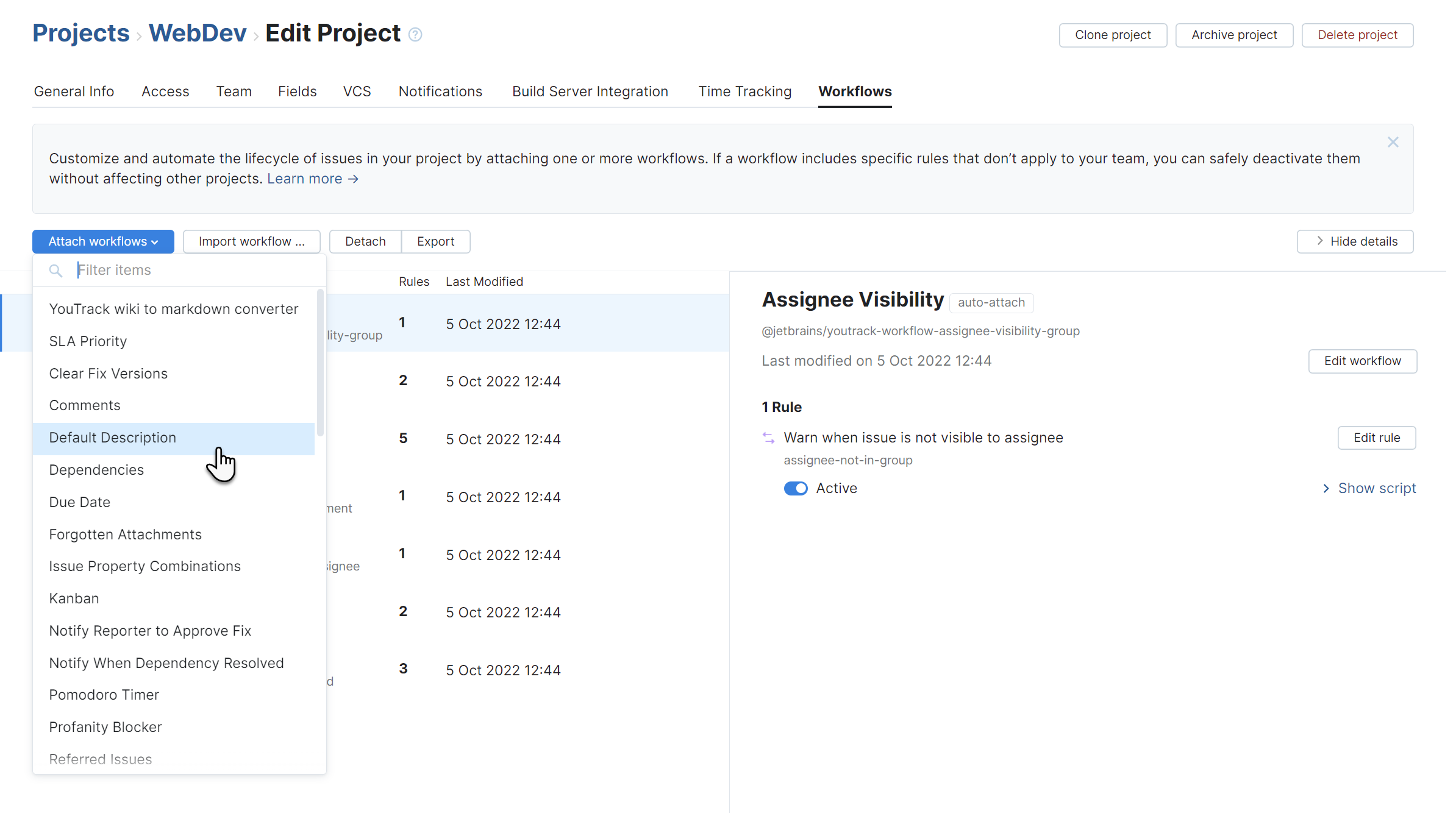Attach workflow to project Attach workflow to project