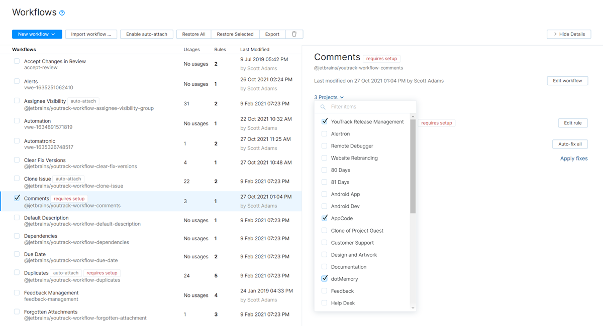 Attach workflow to selected projects. Attach workflow to selected projects.