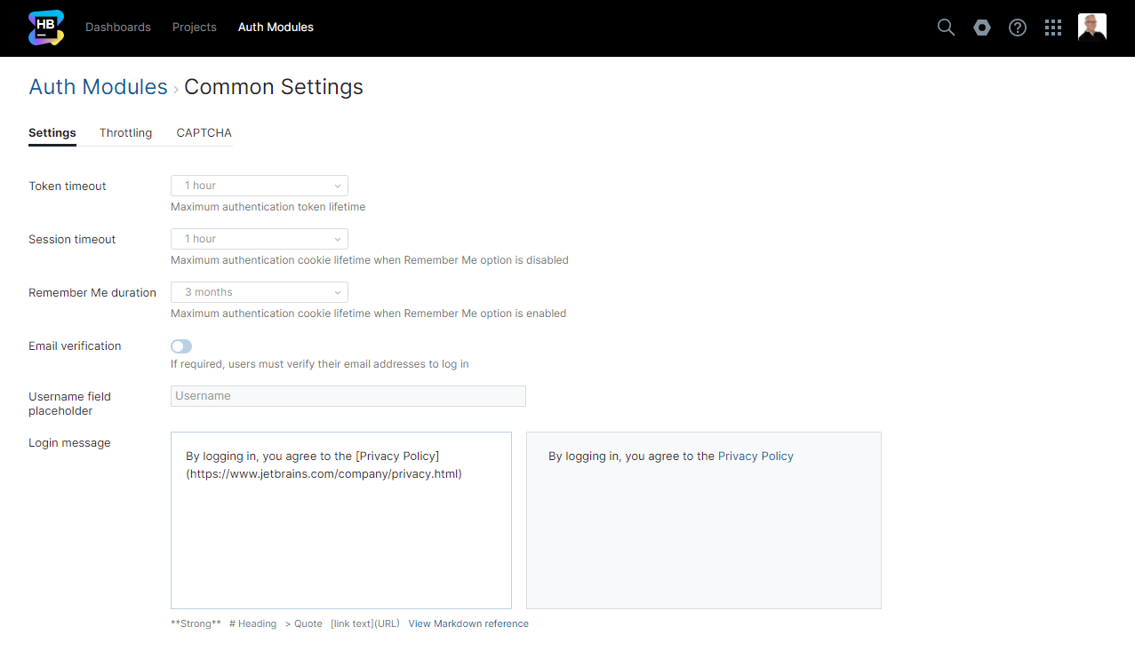 Auth module common settings general Auth module common settings general