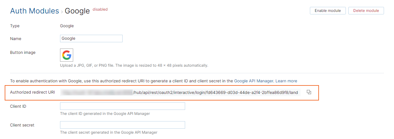 Google auth module settings Google auth module settings