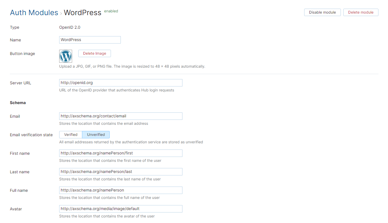 Auth module openid settings Auth module openid settings