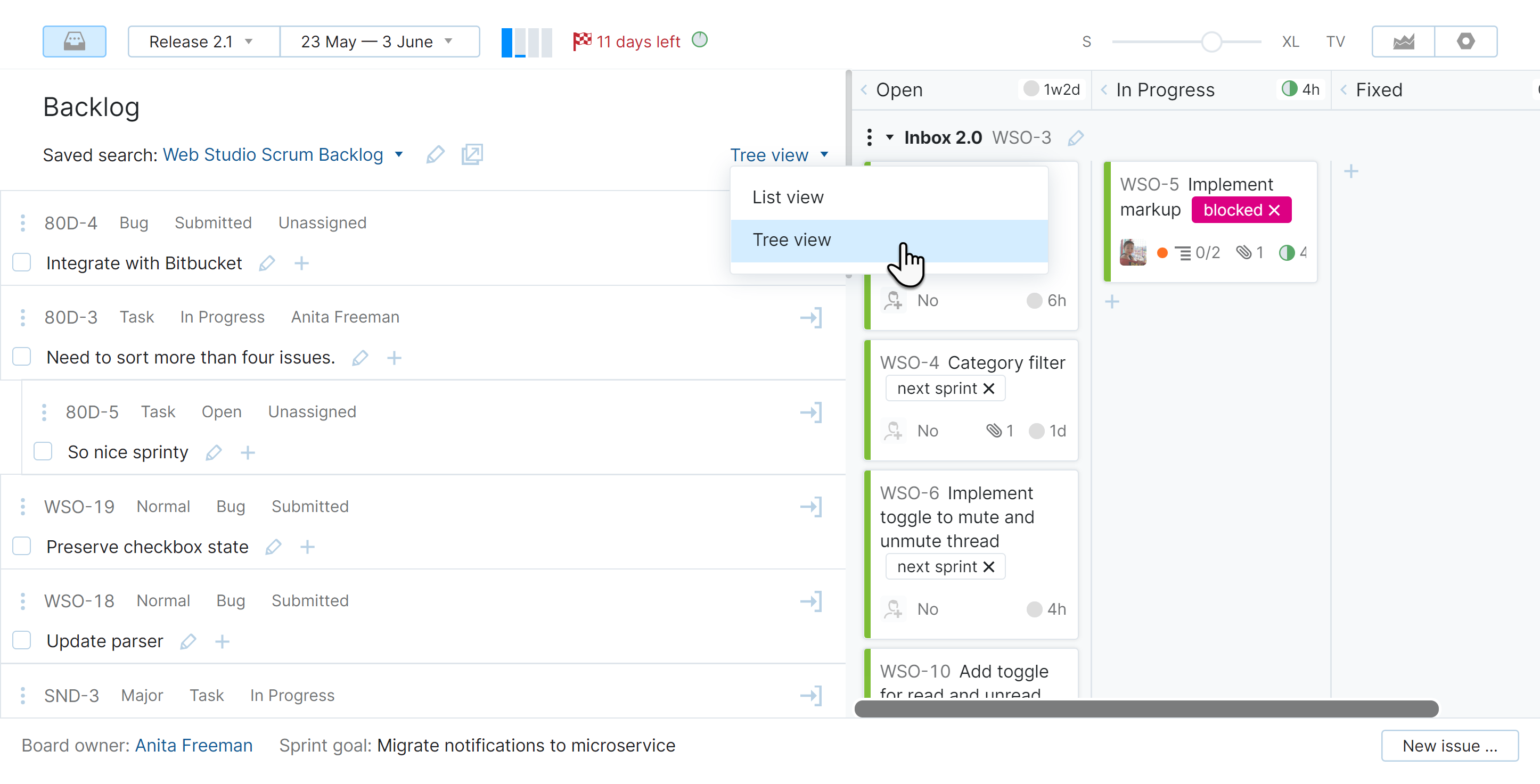 Backlog view modes Backlog view modes