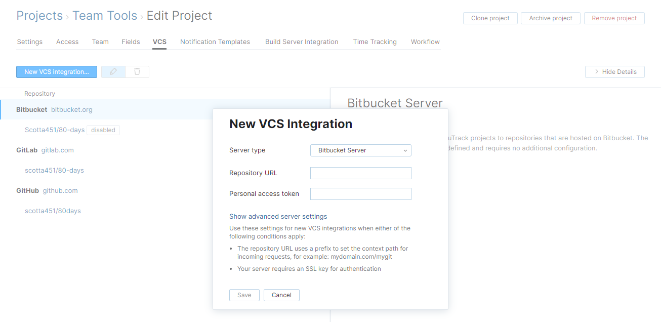 new Bitbucket Server VCS integration new Bitbucket Server VCS integration