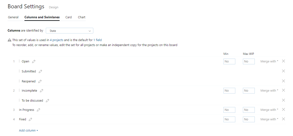 Board settings for columns and swimlanes. Board settings for columns and swimlanes.