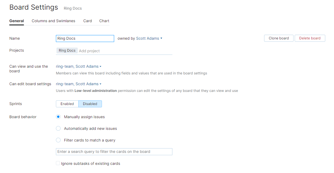 Board settings general Board settings general