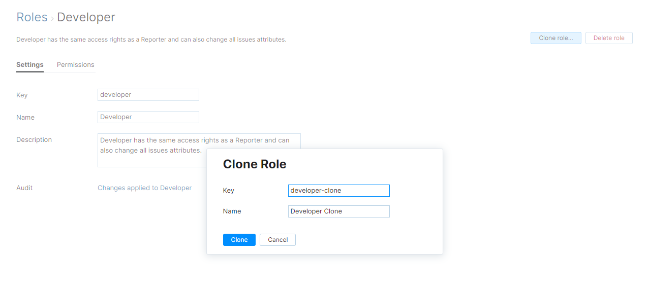 Clone role dialog Clone role dialog