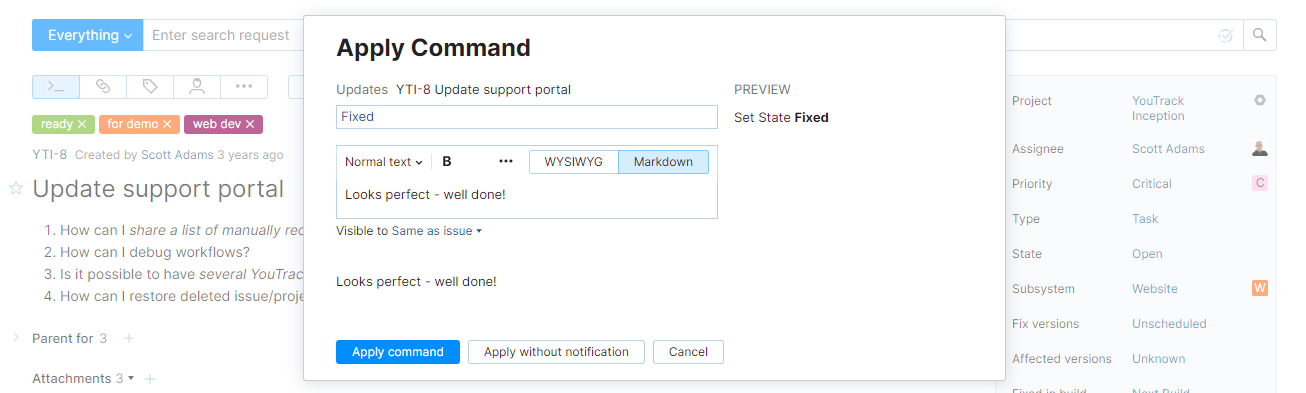 The Apply Command dialog. The Apply Command dialog.