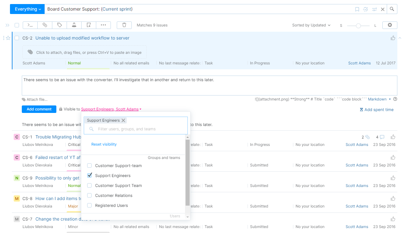 Comment visibility Issues list Comment visibility Issues list