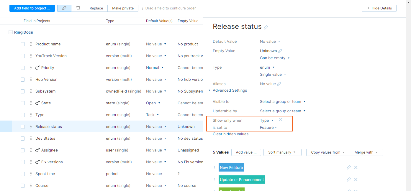 Conditional custom field administration Conditional custom field administration