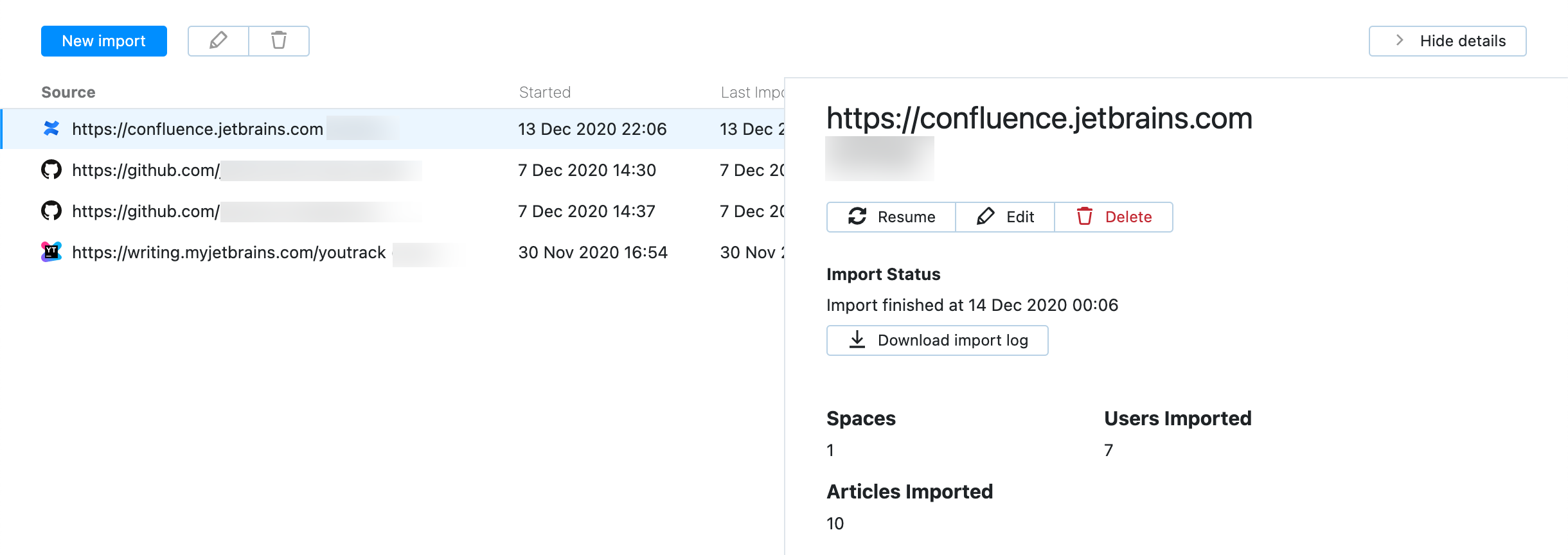 Import configuration details Import configuration details