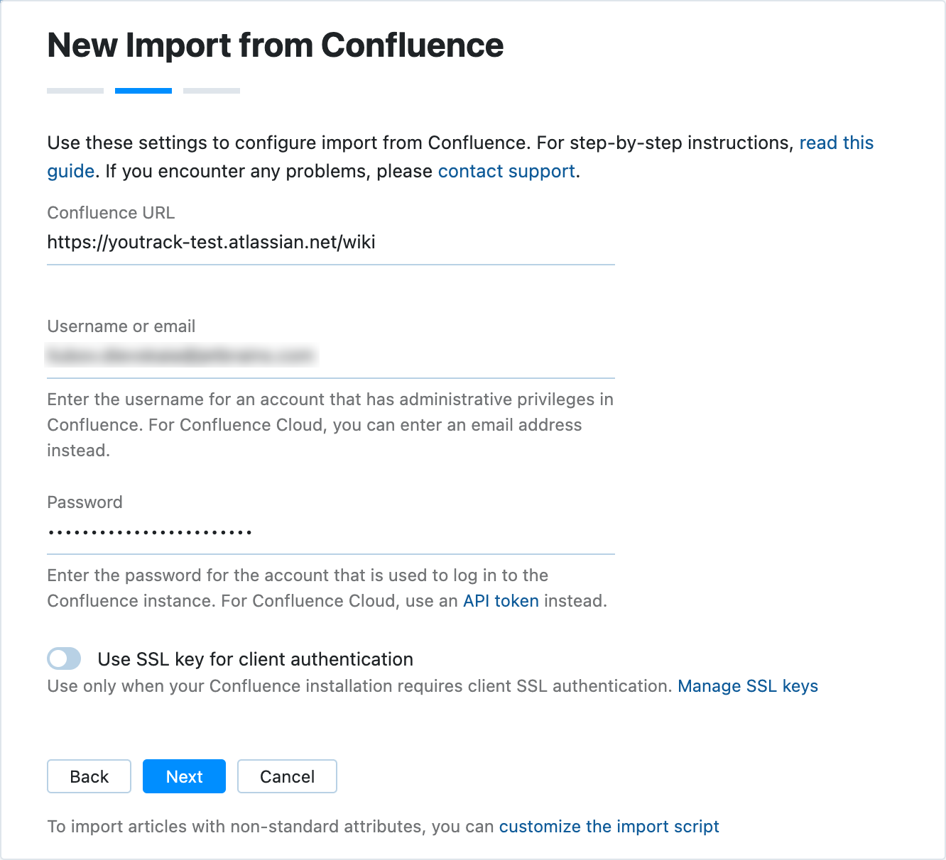 Confluence import settings Confluence import settings