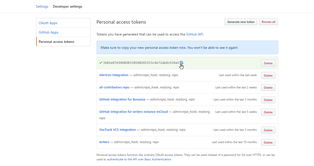 copy token in GitHub copy token in GitHub