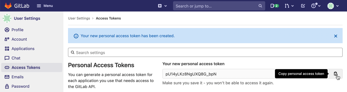 copy token in GitLab copy token in GitLab