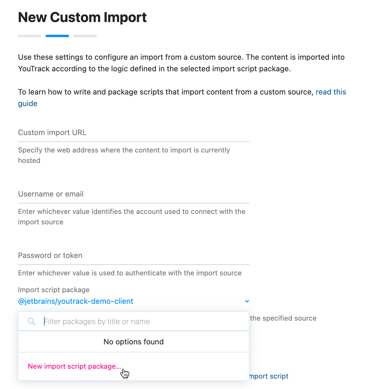 Create new import script package Create new import script package